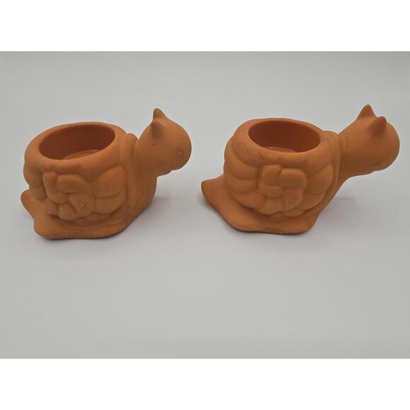 Set of 2 Vintage PartyLite Terracotta Snails Tea Light Candle Holders - Picture 4 of 9